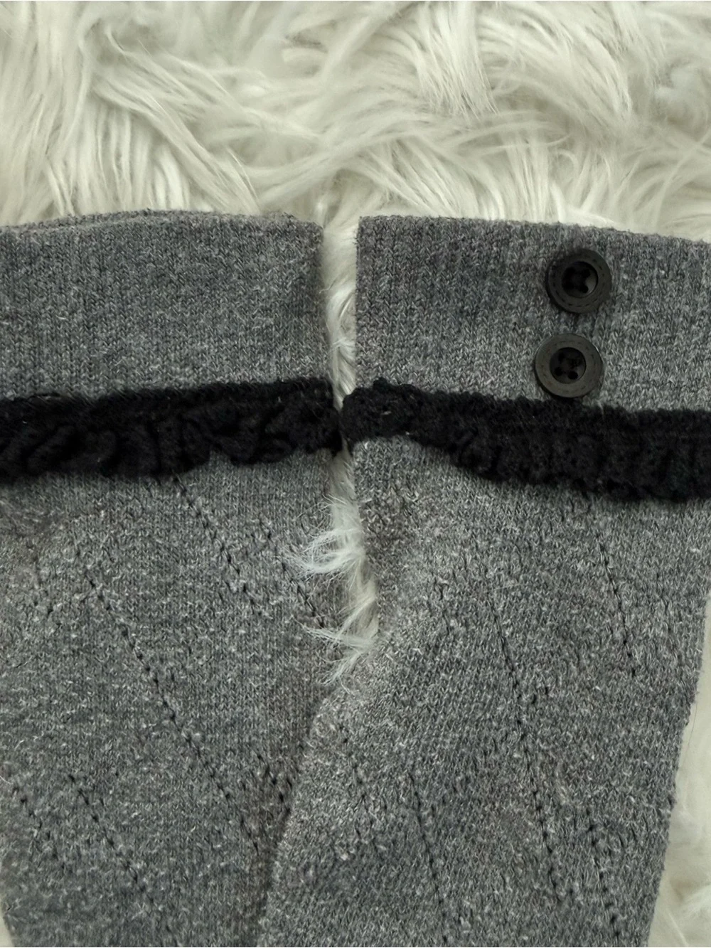 Toddler Gray Knee-High Boot Socks with Button Detail and Ruffle